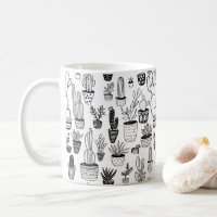 Plantas de Cacto em Vasos Padrão Fofo Preto & Bran