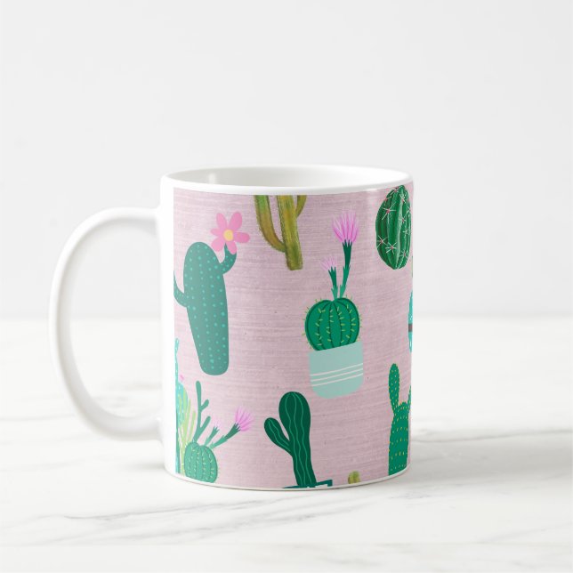 Caneca De Café Plantas de cactos do sudoeste, Russo, Rosa, (Esquerda)