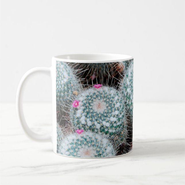 Caneca De Café Plantas de Cactus com Flores Rosa Pequenas (Esquerda)