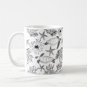 Caneca De Café Plantas de tartaruga oceânica submarina sem água