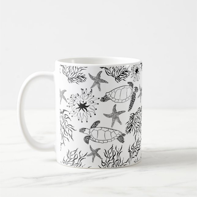Caneca De Café Plantas de tartaruga oceânica submarina sem água (Esquerda)