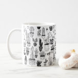 Caneca De Café Plantas Potentes de Cactus Padrão Bonito Preto e B<br><div class="desc">Um padrão de cactos bonitos desenhado pela mão com plantas com vasos. Você pode personalizá-lo adicionando cores de fundo e também adicionar cor ao dentro e à alça. Faz um presente excelente! Veja meu compro para mais!</div>