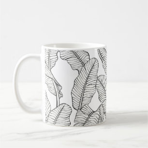 Caneca De Café Plantas tropicais e flores, padrão sem costura. J