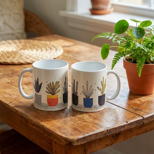 Caneca De Café Plantas Vedadas Divertidas Botânicas (Potted Plants Row fun Botanical Coffee Mug.)