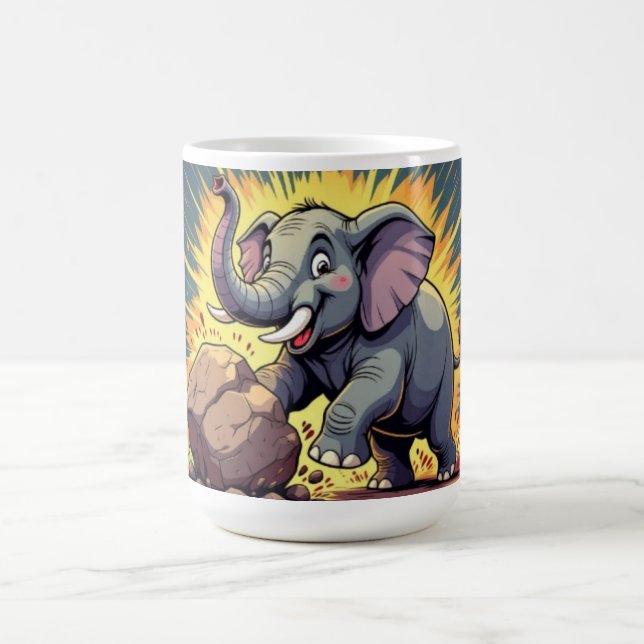 Caneca De Café Playful Elephant Pushing a Rock – Fun Cartoon Anim (Centro)