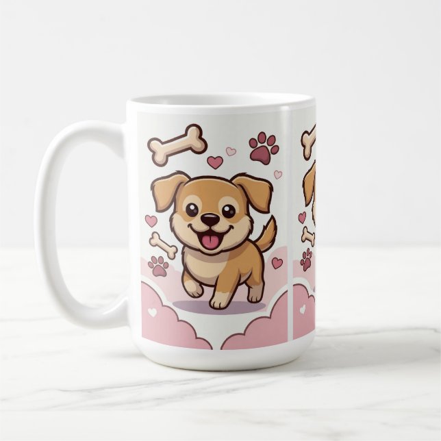 Caneca De Café Playful Puppy Joy – Cute Cartoon Dog in Pastel  (Esquerda)