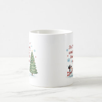 Caneca De Café Playful Snowman and Pine Tree Merry Christmas