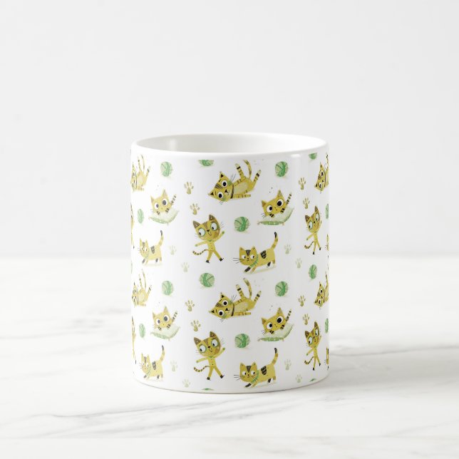 Caneca De Café Playful Yellow Cats Pattern (Centro)