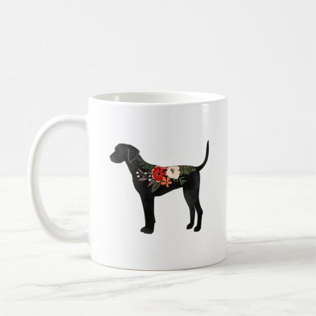 Caneca De Café Plott Hound Dog Breed Boho Floral Silhouette (Esquerda)