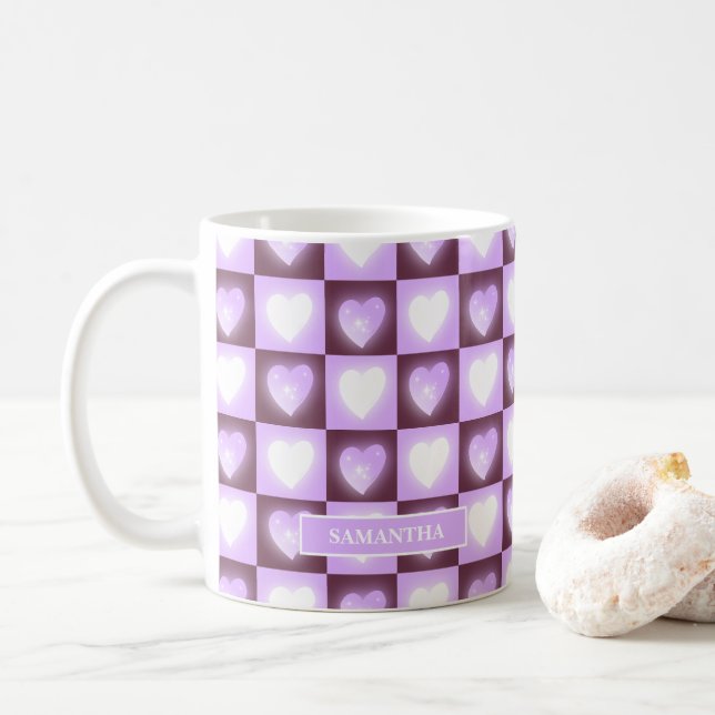 Caneca De Café Plum Mauve Celestial Hearts Valentine’s Gift (Com Donut)