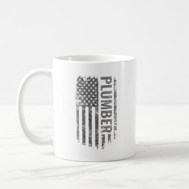 Caneca De Café Plumber USA Flag Distressed design (Esquerda)