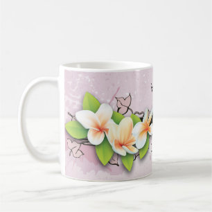 Caneca De Café Plumeria do vintage/caneca cor-de-rosa do