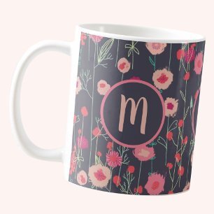 Caneca De Café Plymouth Flowers Dark Boho Floral Monograma