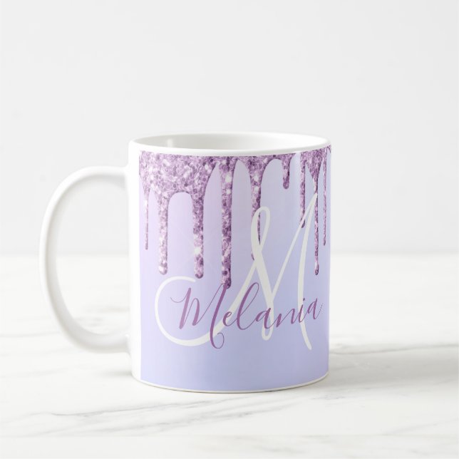 Caneca De Café Pó de Lavanda Roxo Metálico Personalizado (Esquerda)