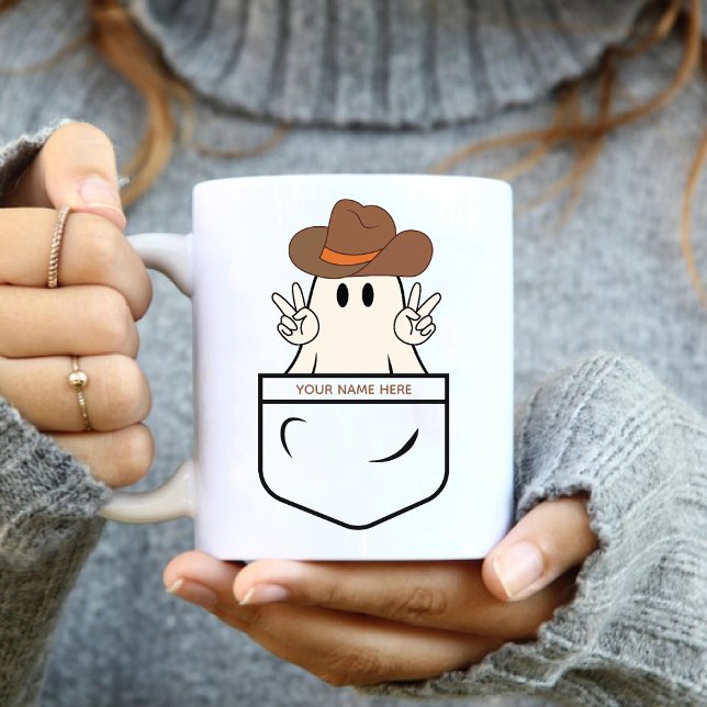 Caneca De Café Pocket Cuja Pequena Cowgirl Ocidental Engraçada Bo (Pocket Cute Little Western Cowgirl Funny Boo Ghost Coffee Mug)