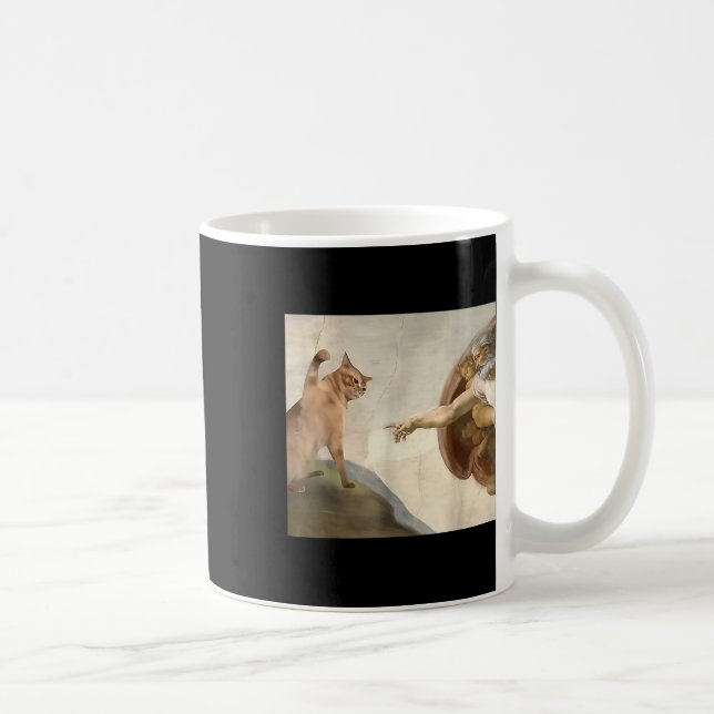 Caneca De Café Poço Todo Poderoso, Engraçado Gato Criação De Deus (Direita)