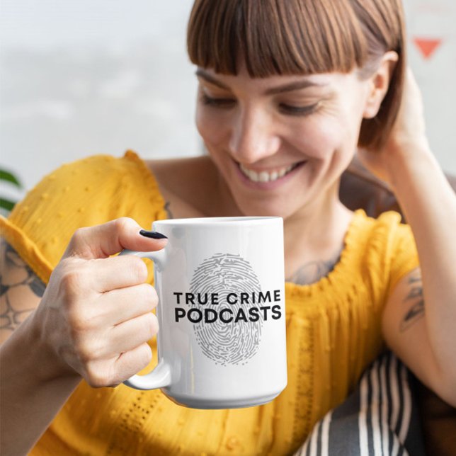 Caneca De Café Podcast do crime verdadeiro com impressão digital (Criador carregado)
