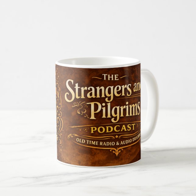 Caneca De Café Podcast Strangers and Pilgrims (Frente Esquerda)
