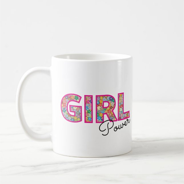Caneca De Café Poder da Menina | Girassas rosadas Lindas (Esquerda)