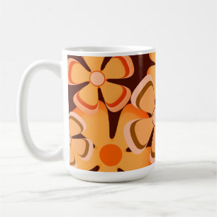 Caneca De Café Poder Floral - Laranja e Marrom Retrô Vintage dos