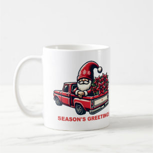 Caneca De Café Poinsettia Gnome Em Caminhão Vermelho