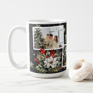 Caneca De Café Poinsettia Holly Berries Foto Preta Natal