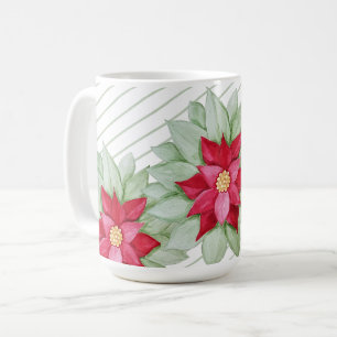 Caneca De Café Poinsettia Natal Pintado com Aquarela