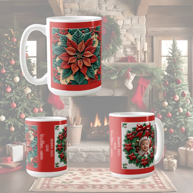 Caneca De Café Poinsettia no Natal Vermelho Personalizável (Criador carregado)