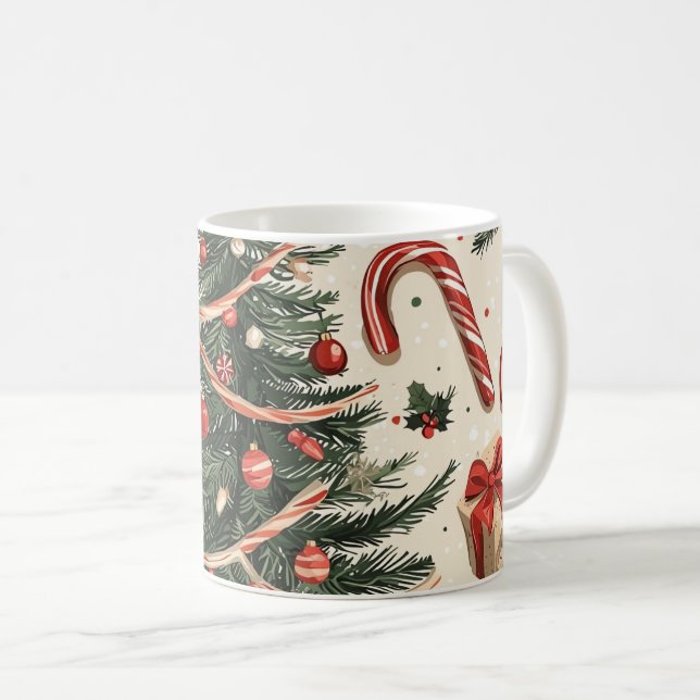 Caneca De Café Poinsettia Padrão Floral de Natal (4) (Frente Esquerda)