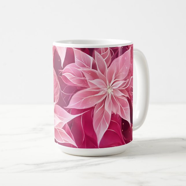 Caneca De Café Poinsettia Rosa Maciça Espessante (Frente Esquerda)