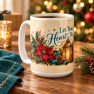 Caneca De Café Poinsettias de Natal e Lanterna Radiante