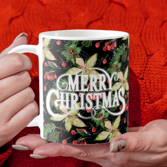Caneca De Café Poinsettias e Berries Christmas (Criador carregado)