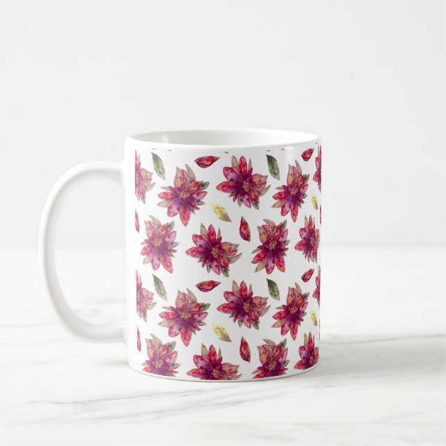 Caneca De Café Poinsettias Pintado Por Aquarelas Festivas (Esquerda)