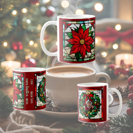 Caneca De Café Poinsettias Únicas Vidro Manchado Falso 
