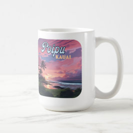 Caneca De Café Poipu Kauai Hawaii Beach Palm Trees Retro