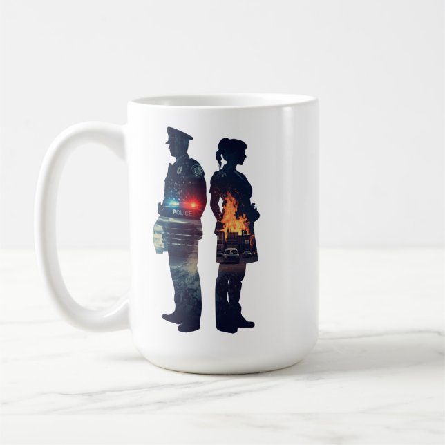 Caneca De Café Police Officer and Nurse Couple Silhouette (Esquerda)