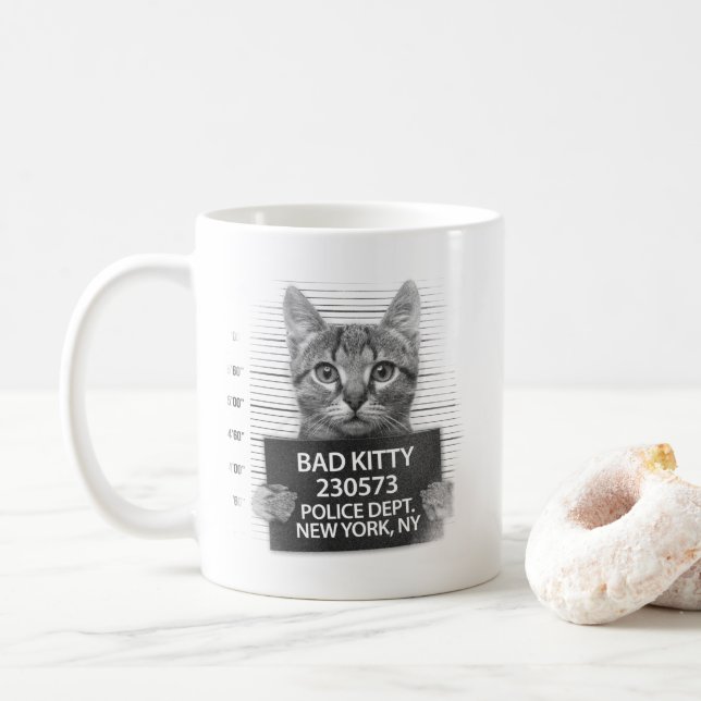 Caneca De Café Polícia de Gato de Gato Mau Prende Foto Engraçada (Com Donut)