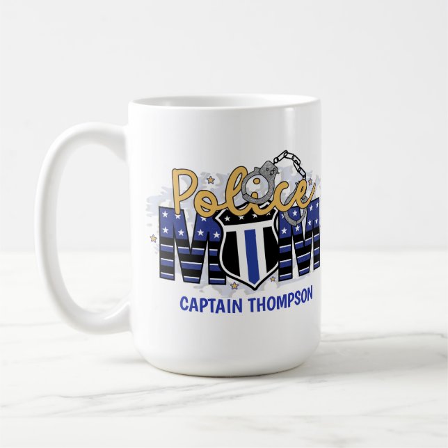 Caneca De Café Polícia Mãe Personalizada Crachá Fino Linha Azul (Esquerda)
