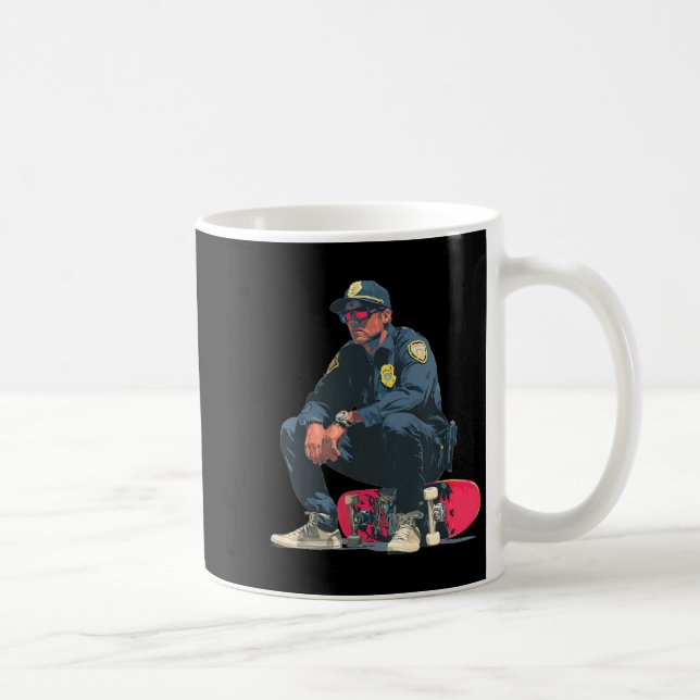 Caneca De Café Policial de Óculos de Sol com Skate para Polícia (Direita)