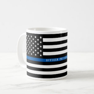 Caneca De Café Policial Fino Linha Azul Sinalizador Americano Nom