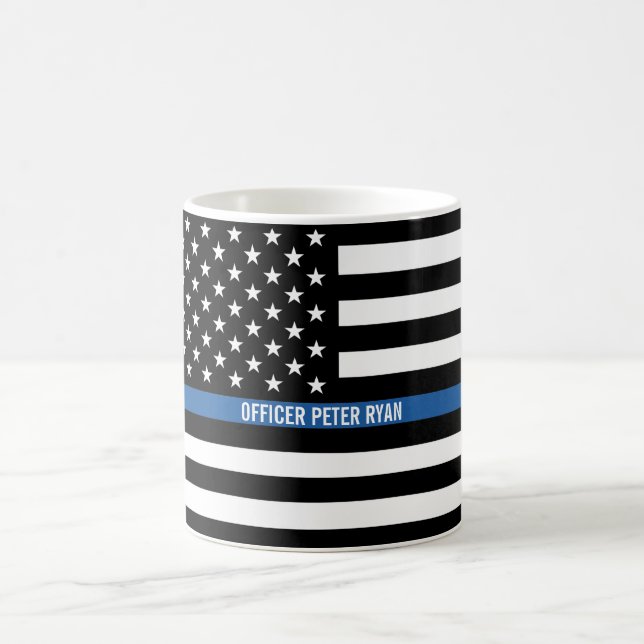 Caneca De Café Policial Fino Linha Azul Sinalizador Americano Nom (Centro)