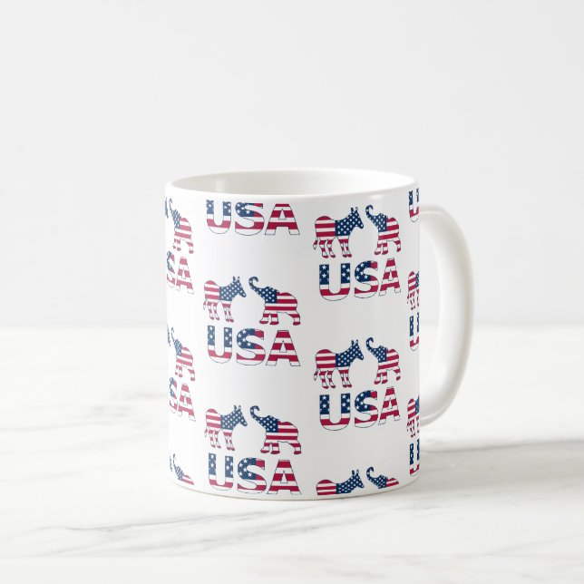 Caneca De Café Política Republicana de Elefantes Democrata dos EU (Frente Esquerda)