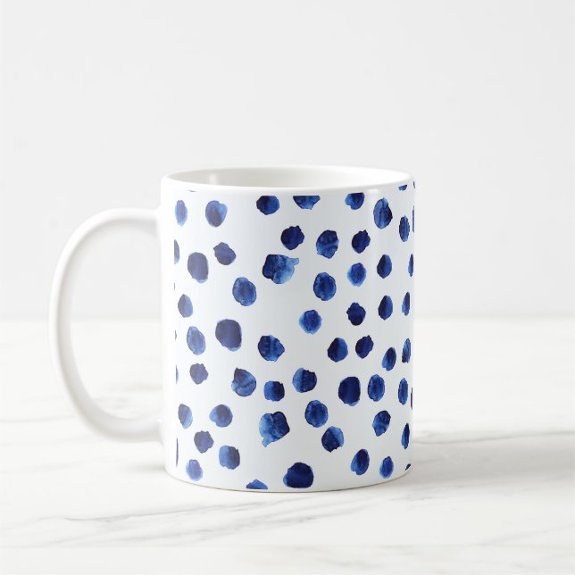 Caneca De Café Polka Azul: Ponto de Aquarela Sem Vista. (Esquerda)
