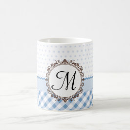 Caneca De Café Polkadots azul, verificações e listras com