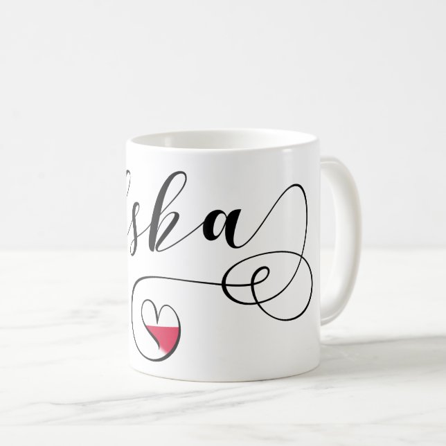 Caneca De Café Polonês Flag Heart, Polônia Polska (Frente Esquerda)