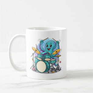 Caneca De Café Polvo Tocando Bateria Desenho Animado Divertido Po