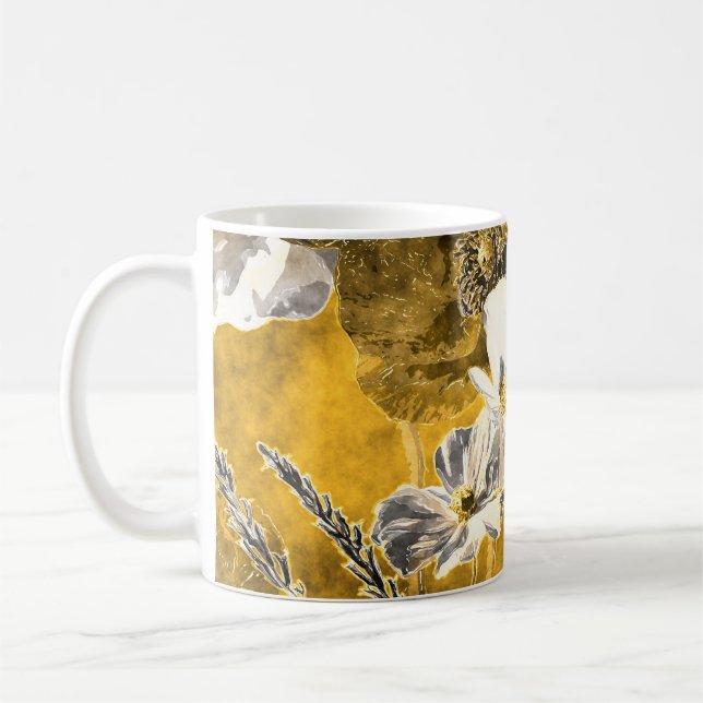 Caneca De Café Pólvoras Florais Monocromáticas (Esquerda)