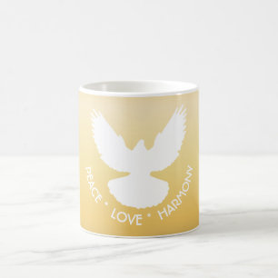 Caneca De Café Pomba da Paz em Voo Branco sobre Dourado Simplesme