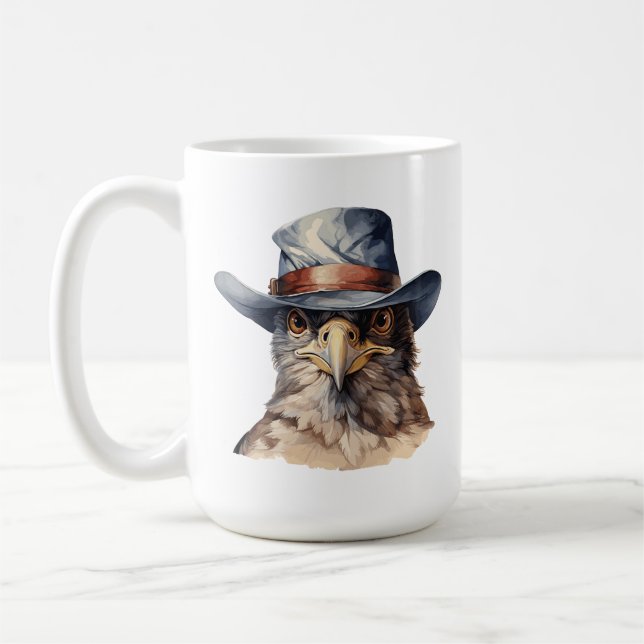 Caneca De Café Pombo engraçado vestindo um chapéu de cowboy, aqua (Esquerda)