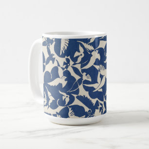 Caneca De Café Pombos de design de aves de capoeira brancas e azu